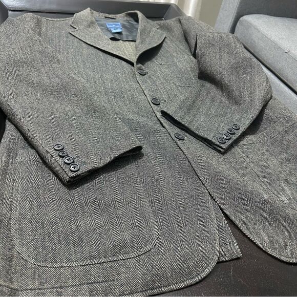 Faconnable Men’s 100% Wool Sport Coat Jacket Blazer Herringbone Gray Sz L - Picture 10 of 16